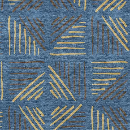 Navy Blue And Gold Geometric Washable Indoor Outdoor Area Rug Photo 2