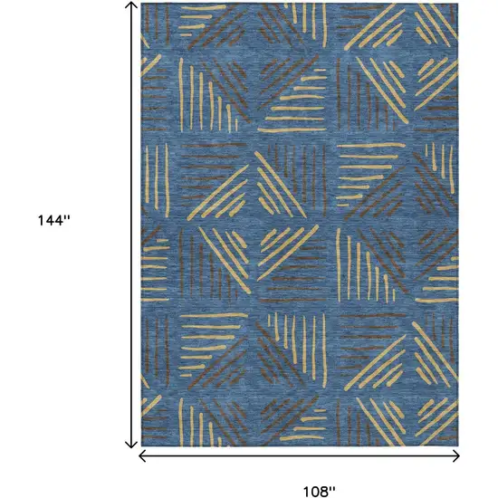 Navy Blue And Gold Geometric Washable Indoor Outdoor Area Rug Photo 7