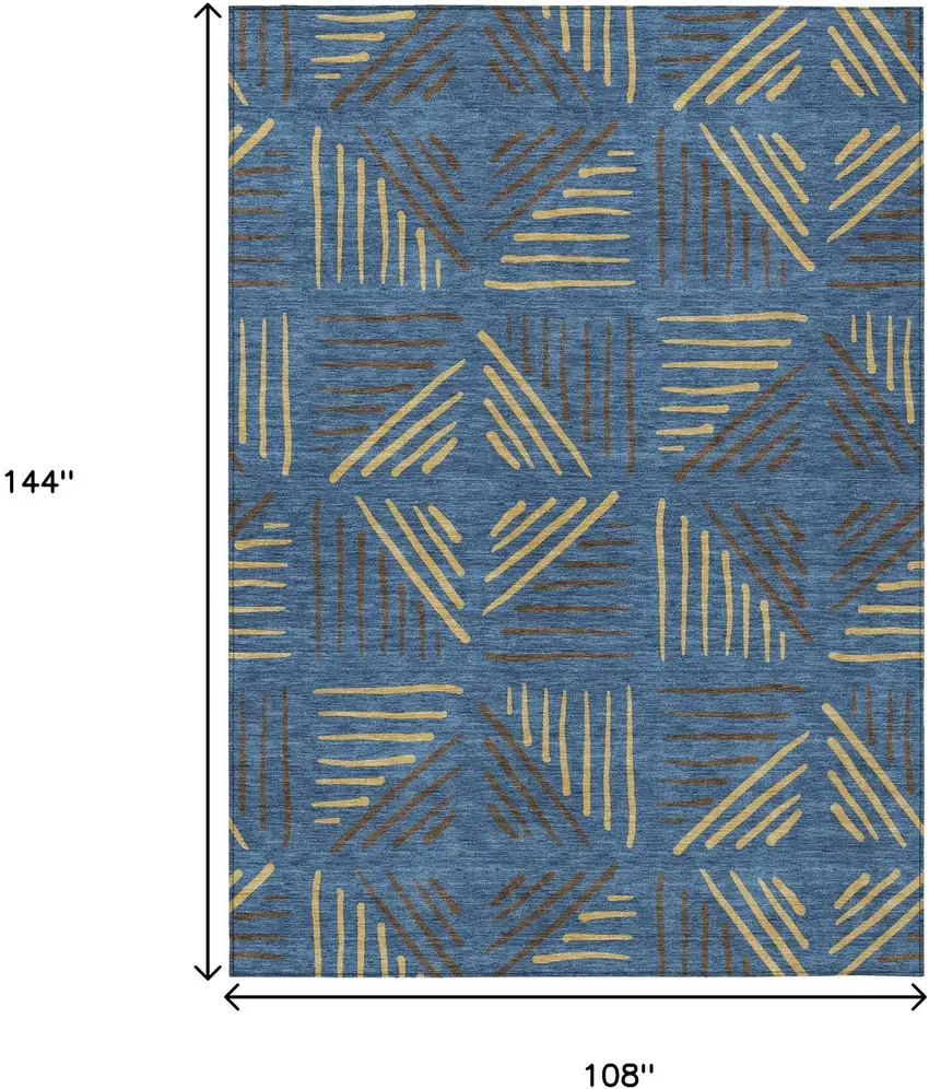 Navy Blue And Gold Geometric Washable Indoor Outdoor Area Rug Photo 7