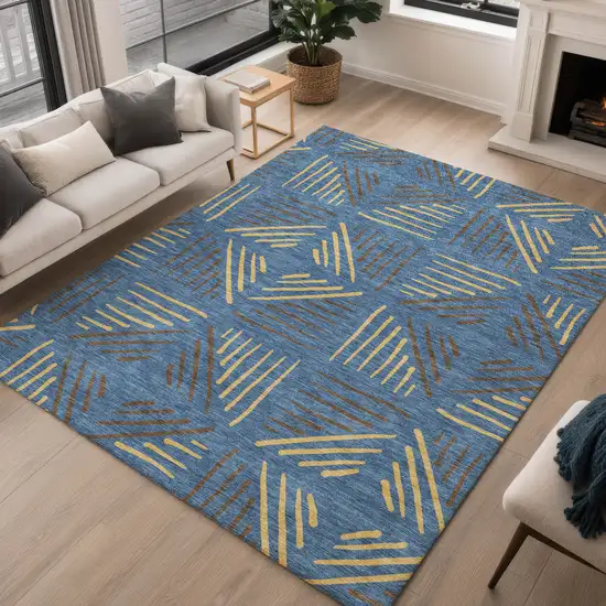 Navy Blue And Gold Geometric Washable Indoor Outdoor Area Rug Photo 5
