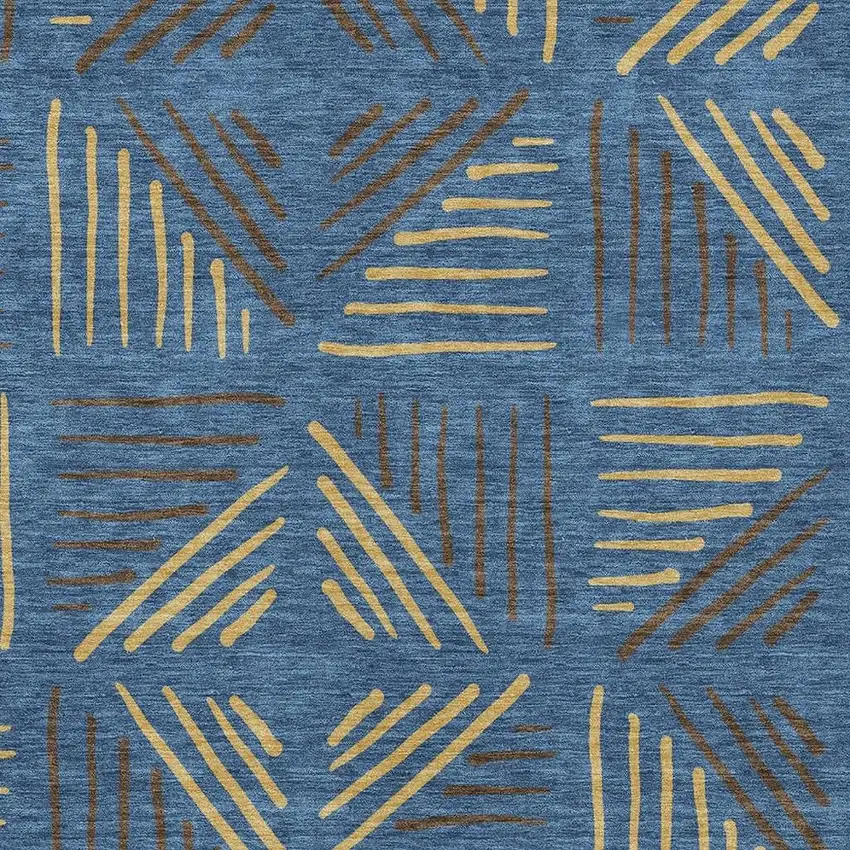 Navy Blue And Gold Geometric Washable Indoor Outdoor Area Rug Photo 2