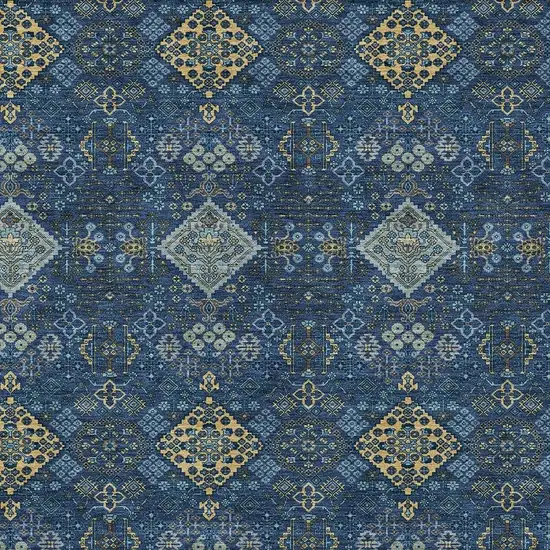 Navy Blue And Gold Geometric Washable Indoor Outdoor Area Rug Photo 2
