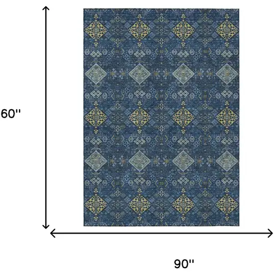 Navy Blue And Gold Geometric Washable Indoor Outdoor Area Rug Photo 6
