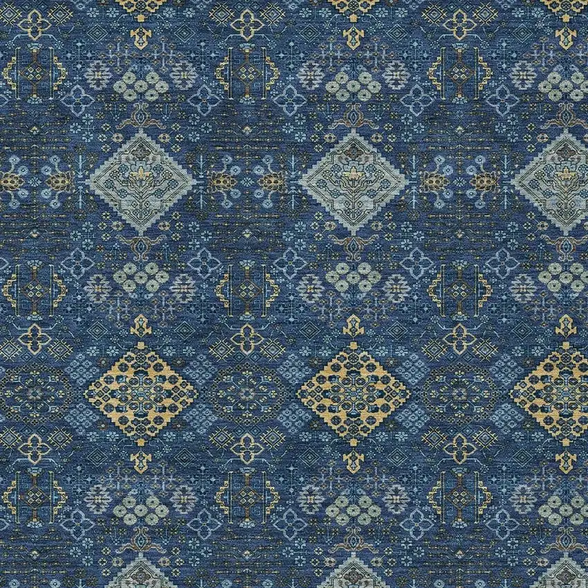 Navy Blue And Gold Geometric Washable Indoor Outdoor Area Rug Photo 2