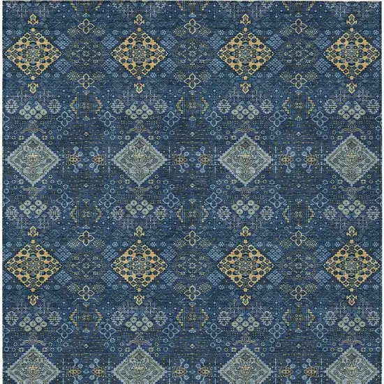 Navy Blue And Gold Geometric Washable Indoor Outdoor Area Rug Photo 3