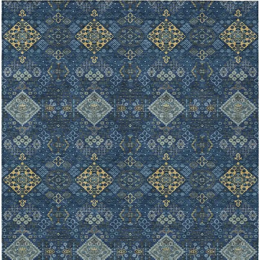 Navy Blue And Gold Geometric Washable Indoor Outdoor Area Rug Photo 3