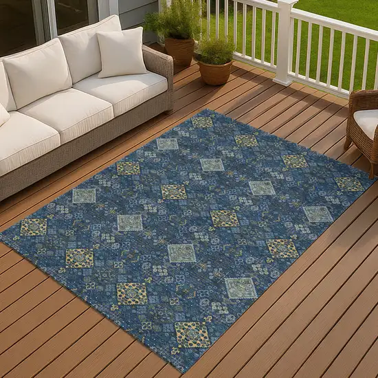 Navy Blue And Gold Geometric Washable Indoor Outdoor Area Rug Photo 7