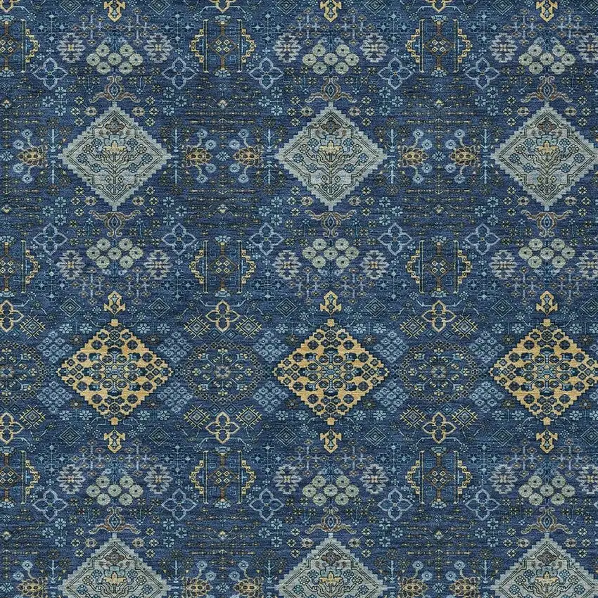 Navy Blue And Gold Geometric Washable Indoor Outdoor Area Rug Photo 2