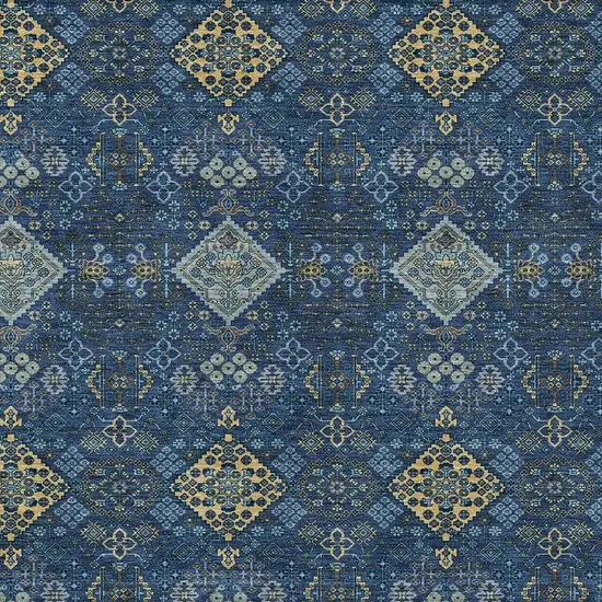 Navy Blue And Gold Geometric Washable Indoor Outdoor Area Rug Photo 2