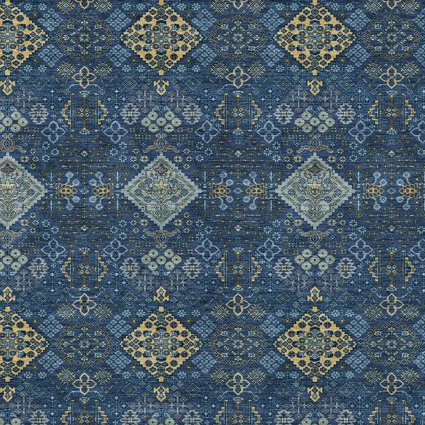 Navy Blue And Gold Geometric Washable Indoor Outdoor Area Rug Photo 2