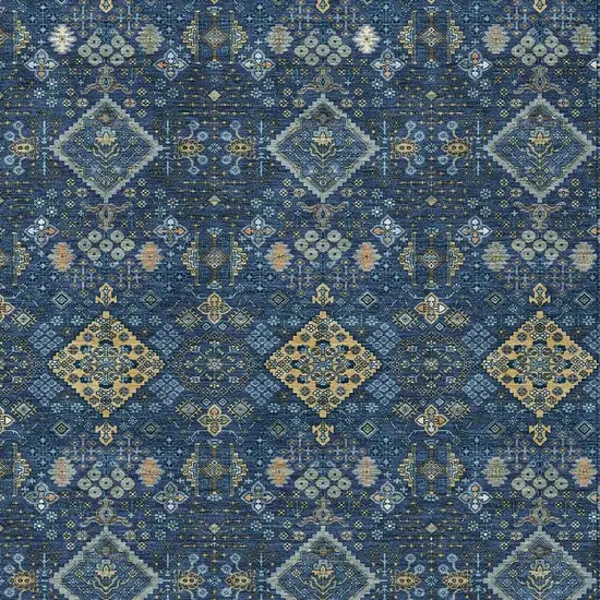 Navy Blue And Gold Geometric Washable Indoor Outdoor Area Rug Photo 2