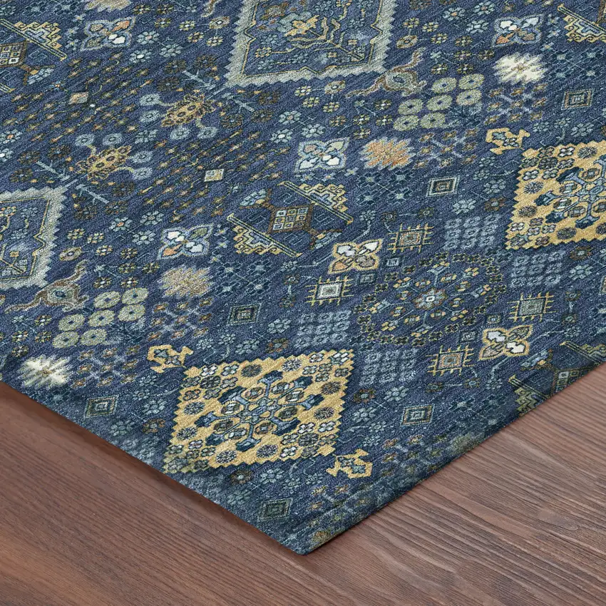 Navy Blue And Gold Geometric Washable Indoor Outdoor Area Rug Photo 8