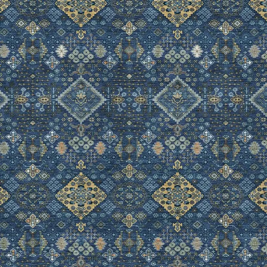 Navy Blue And Gold Geometric Washable Indoor Outdoor Area Rug Photo 2