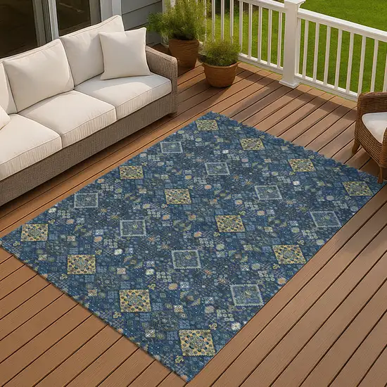 Navy Blue And Gold Geometric Washable Indoor Outdoor Area Rug Photo 7