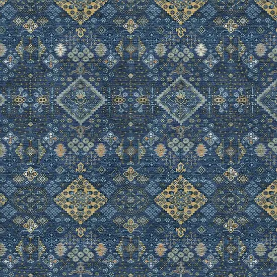 Navy Blue And Gold Geometric Washable Indoor Outdoor Area Rug Photo 2