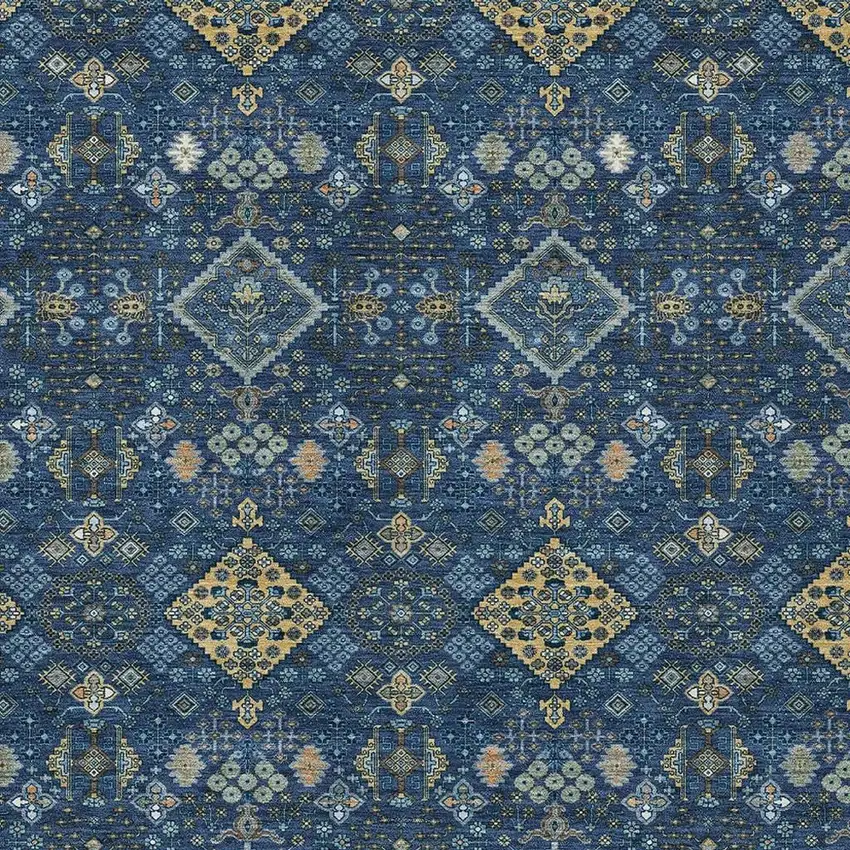 Navy Blue And Gold Geometric Washable Indoor Outdoor Area Rug Photo 2
