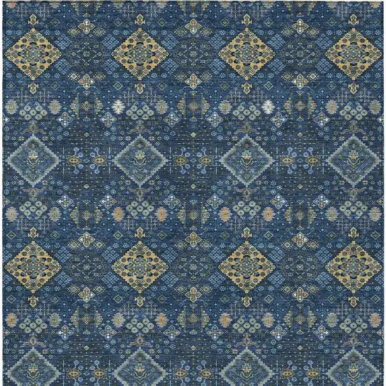 Navy Blue And Gold Geometric Washable Indoor Outdoor Area Rug Photo 3