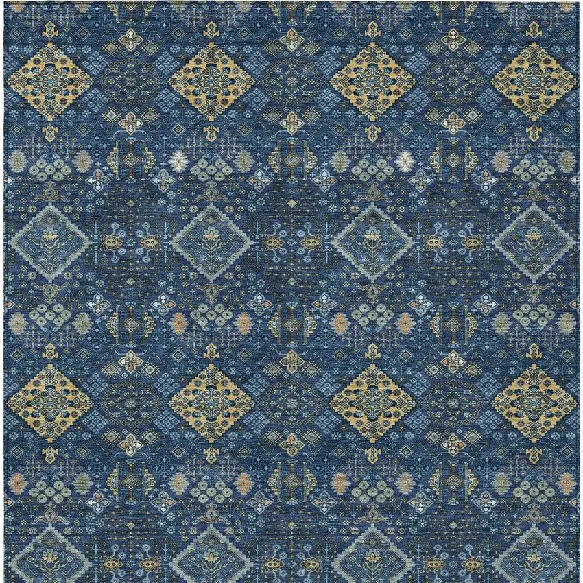 Navy Blue And Gold Geometric Washable Indoor Outdoor Area Rug Photo 3