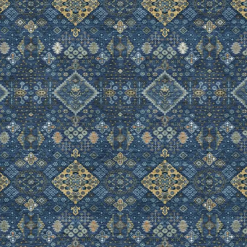 Navy Blue And Gold Geometric Washable Indoor Outdoor Area Rug Photo 2
