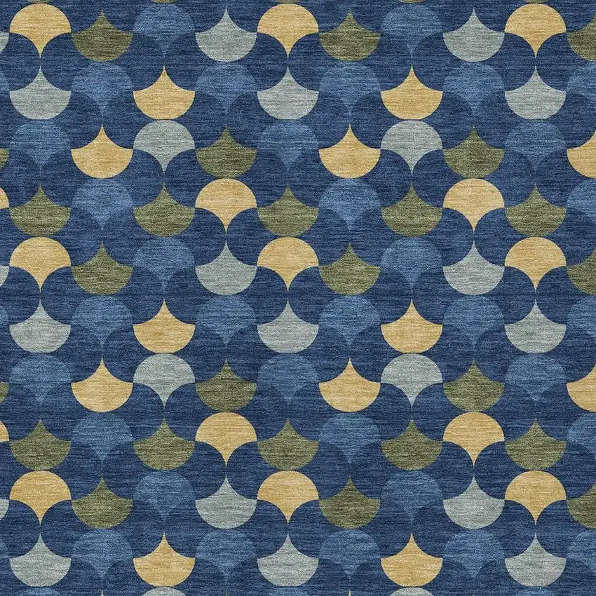 Navy Blue And Gold Geometric Washable Indoor Outdoor Area Rug Photo 3