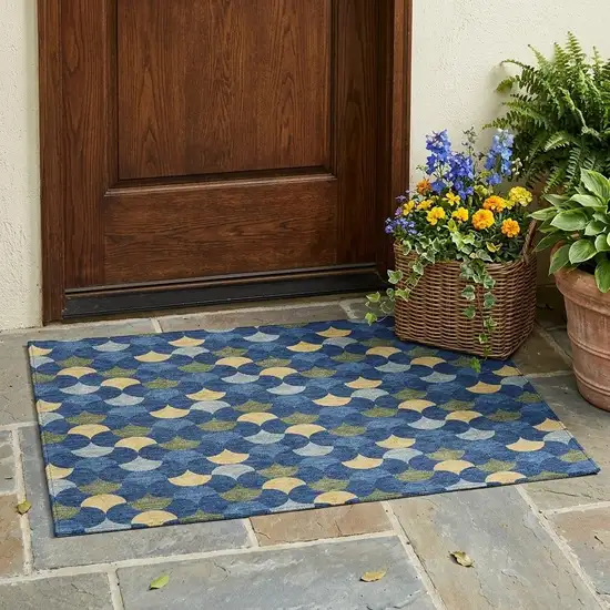 Navy Blue And Gold Geometric Washable Indoor Outdoor Area Rug Photo 1