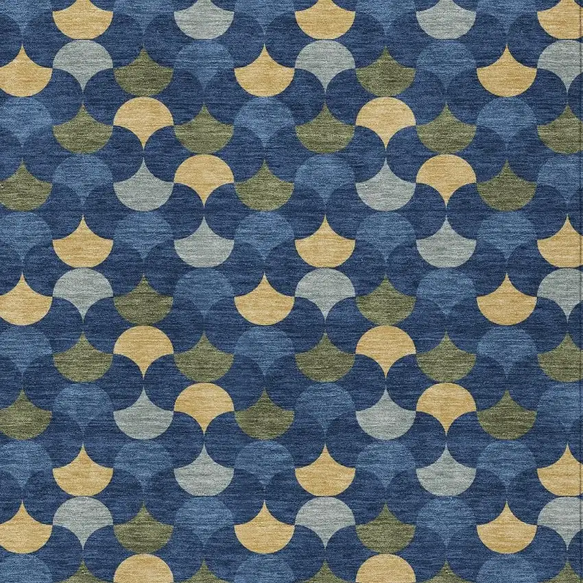 Navy Blue And Gold Geometric Washable Indoor Outdoor Area Rug Photo 3