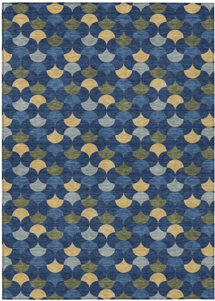 Navy Blue And Gold Geometric Washable Indoor Outdoor Area Rug Photo 2