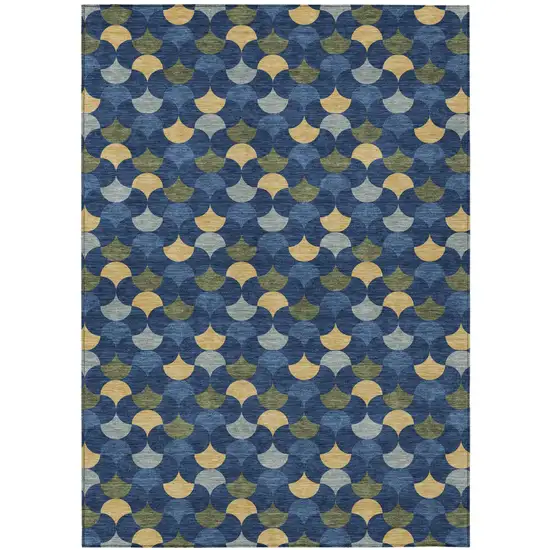 Navy Blue And Gold Geometric Washable Indoor Outdoor Area Rug Photo 2