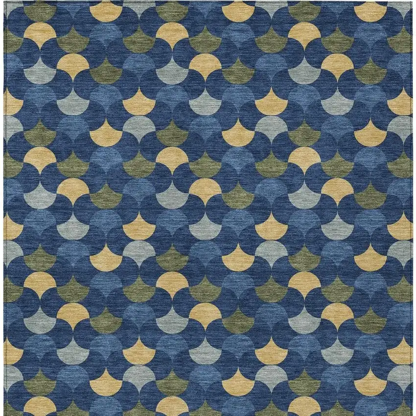 Navy Blue And Gold Geometric Washable Indoor Outdoor Area Rug Photo 4