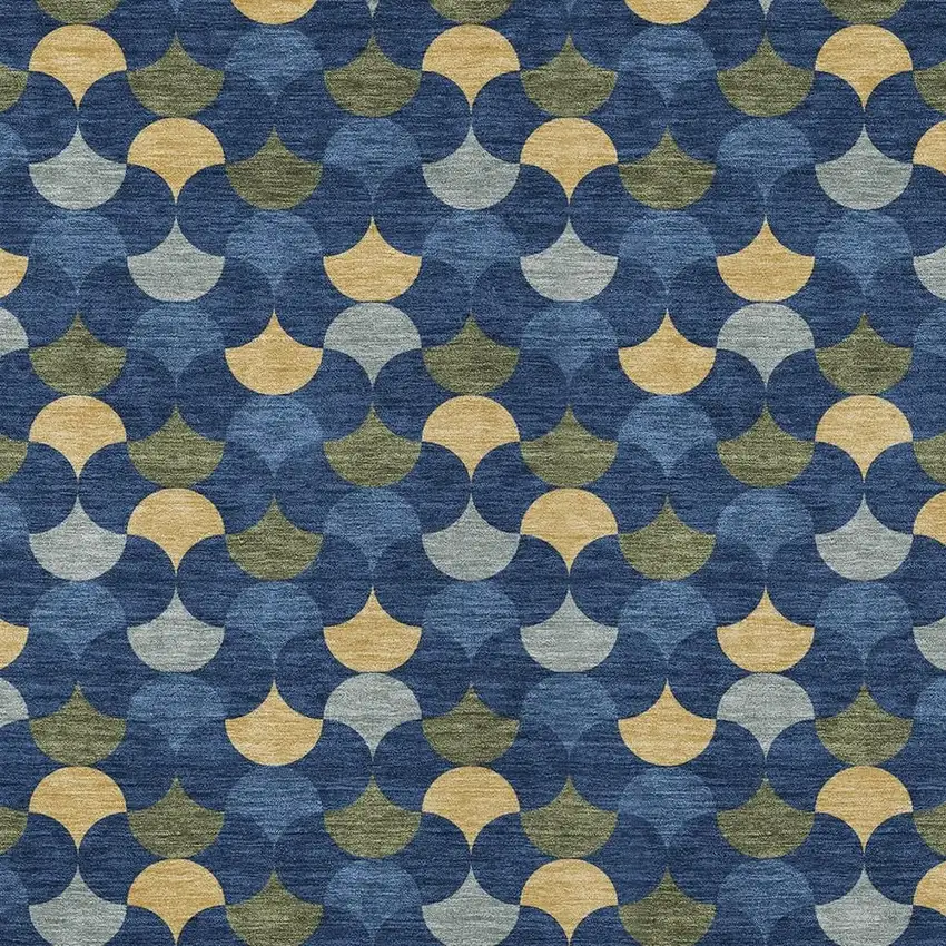Navy Blue And Gold Geometric Washable Indoor Outdoor Area Rug Photo 3