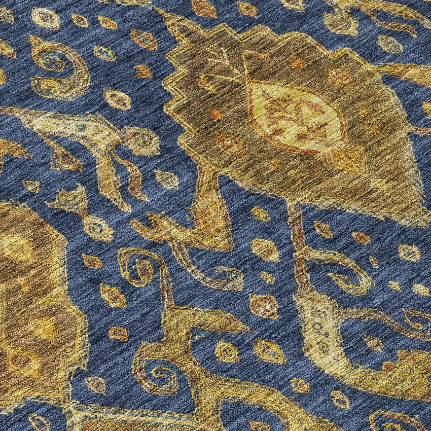 Navy Blue And Gold Ikat Washable Indoor Outdoor Area Rug Photo 7