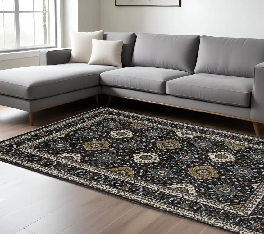Navy Blue And Gold Medallion Area Rug With Fringe Photo 1