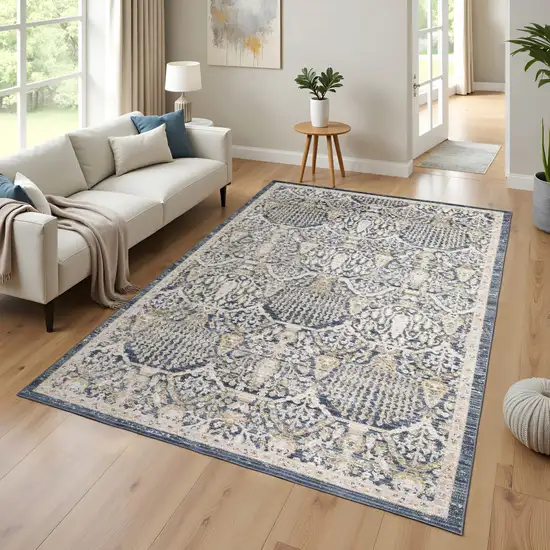 Navy Blue And Gold Oriental Area Rug Photo 5