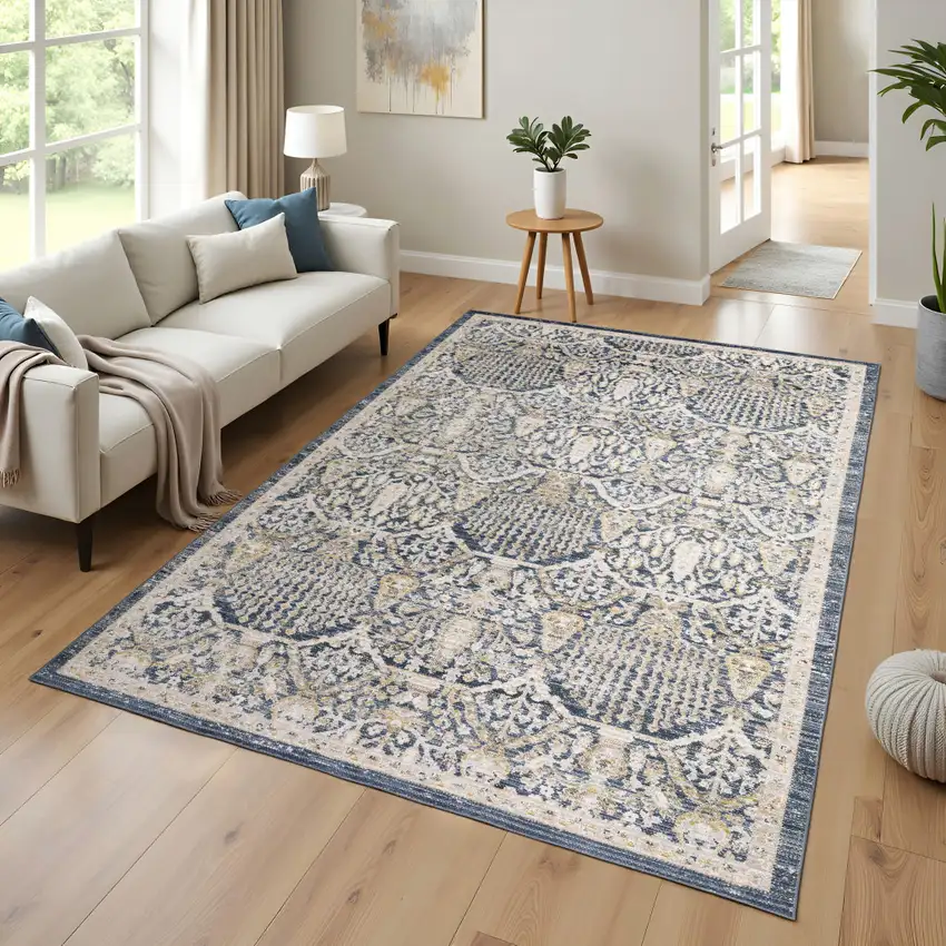 Navy Blue And Gold Oriental Area Rug Photo 5