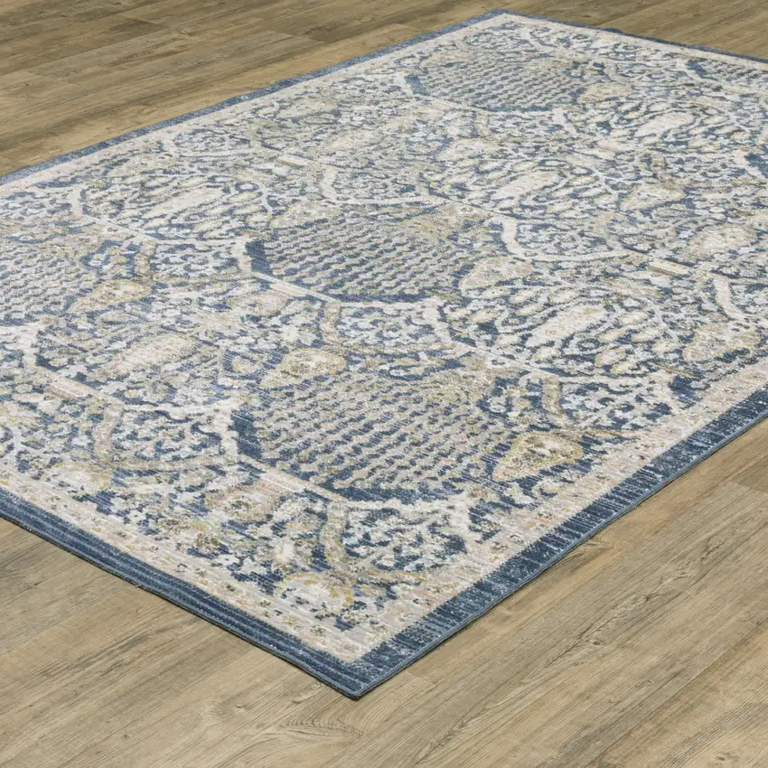 Navy Blue And Gold Oriental Area Rug Photo 8