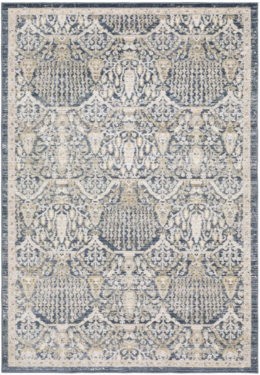 Navy Blue And Gold Oriental Area Rug Photo 2