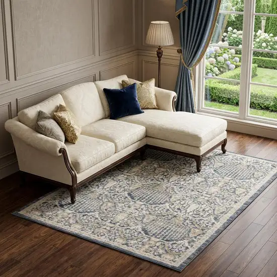 Navy Blue And Gold Oriental Area Rug Photo 1