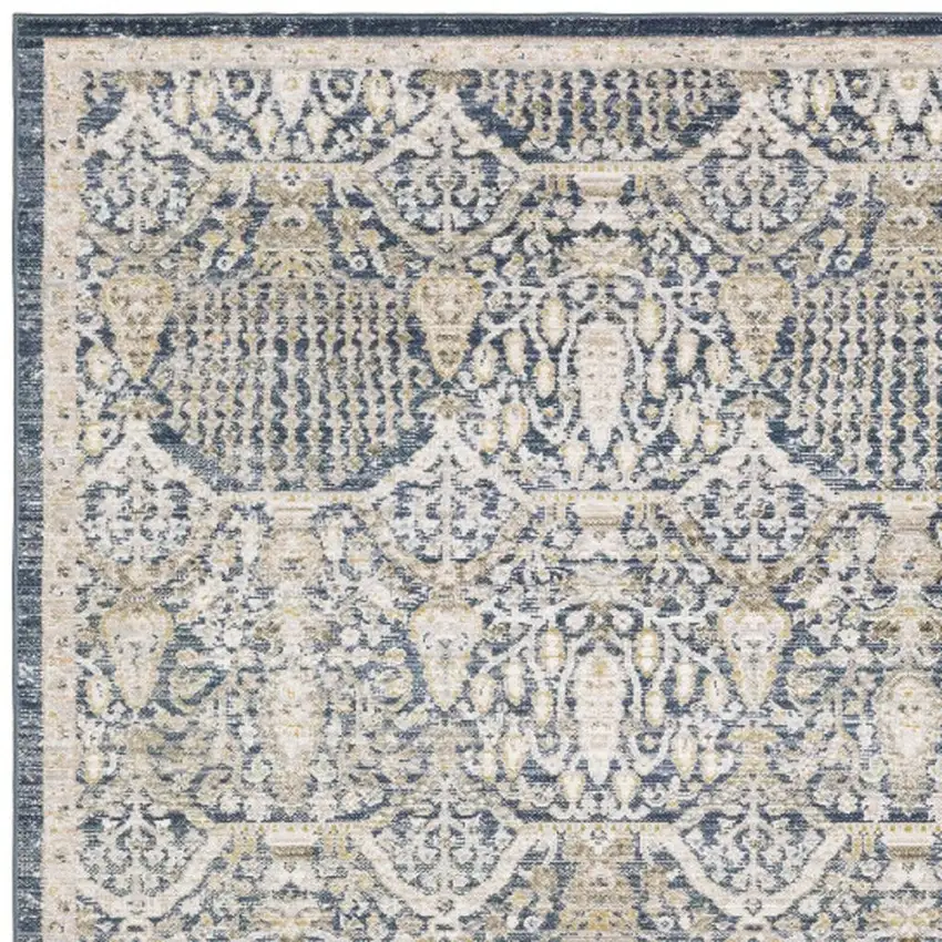 Navy Blue And Gold Oriental Area Rug Photo 3