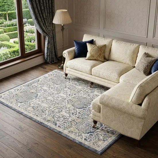 Navy Blue And Gold Oriental Area Rug Photo 1