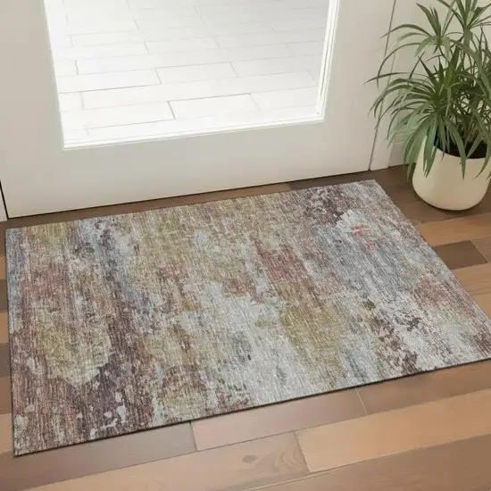 Navy Blue And Gold Oriental Washable Area Rug With UV Protection Photo 2