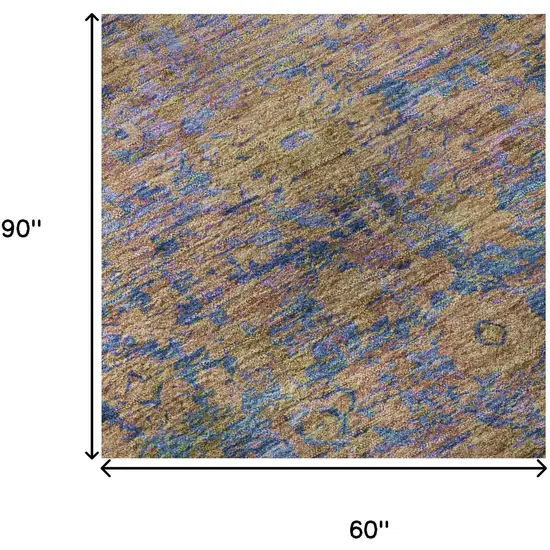 Navy Blue And Gold Oriental Washable Area Rug With UV Protection Photo 9