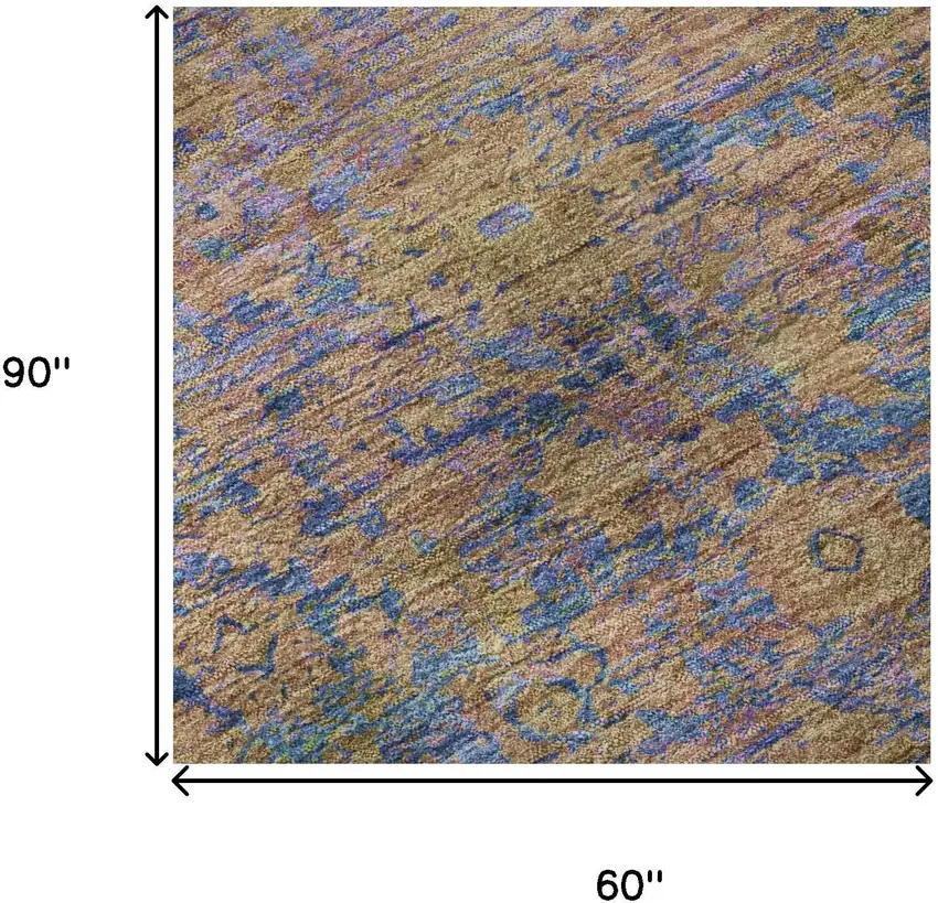 Navy Blue And Gold Oriental Washable Area Rug With UV Protection Photo 9