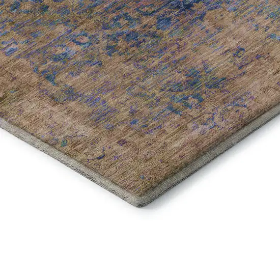 Navy Blue And Gold Oriental Washable Area Rug With UV Protection Photo 7