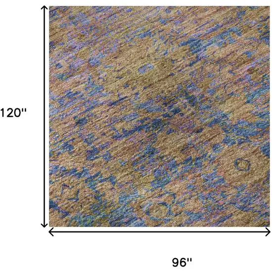 Navy Blue And Gold Oriental Washable Area Rug With UV Protection Photo 8