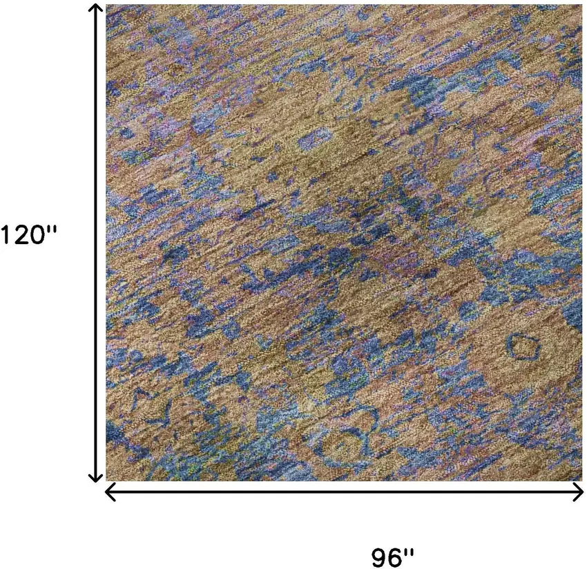 Navy Blue And Gold Oriental Washable Area Rug With UV Protection Photo 8