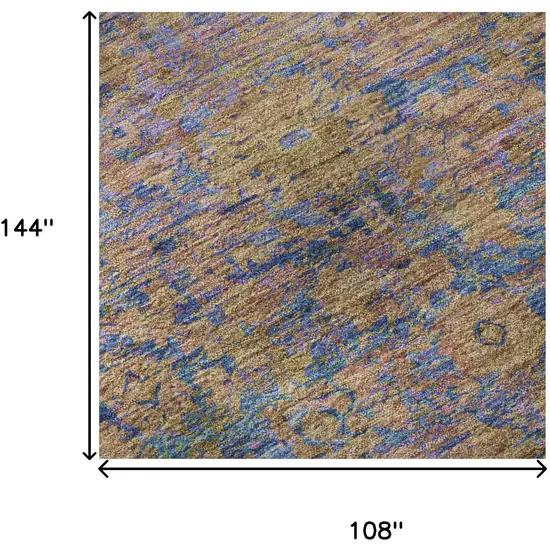 Navy Blue And Gold Oriental Washable Area Rug With UV Protection Photo 9