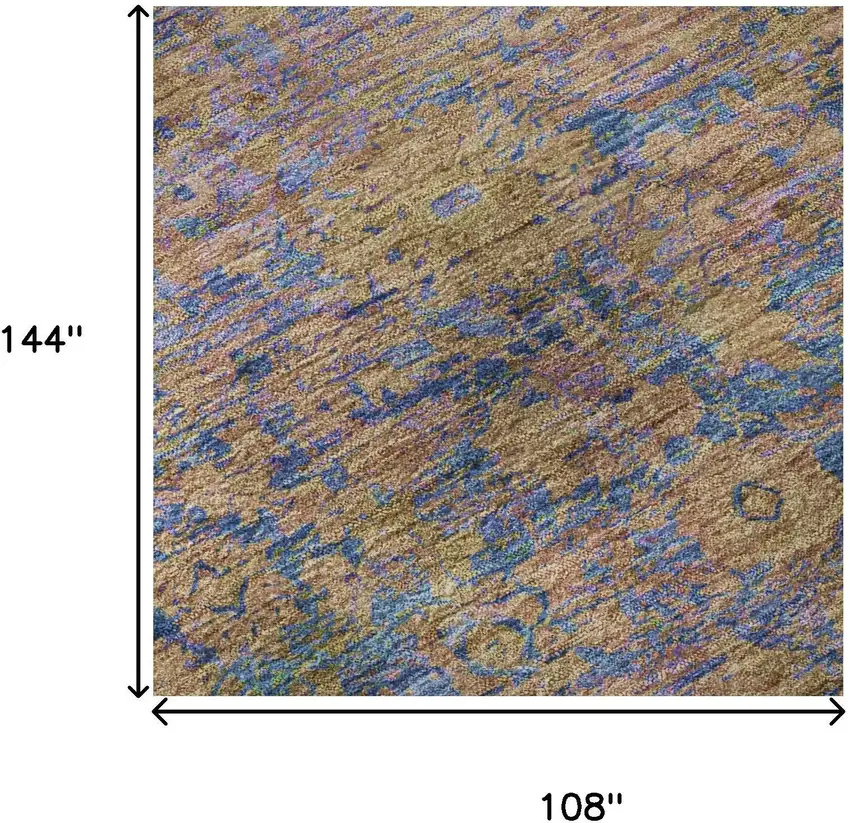 Navy Blue And Gold Oriental Washable Area Rug With UV Protection Photo 9