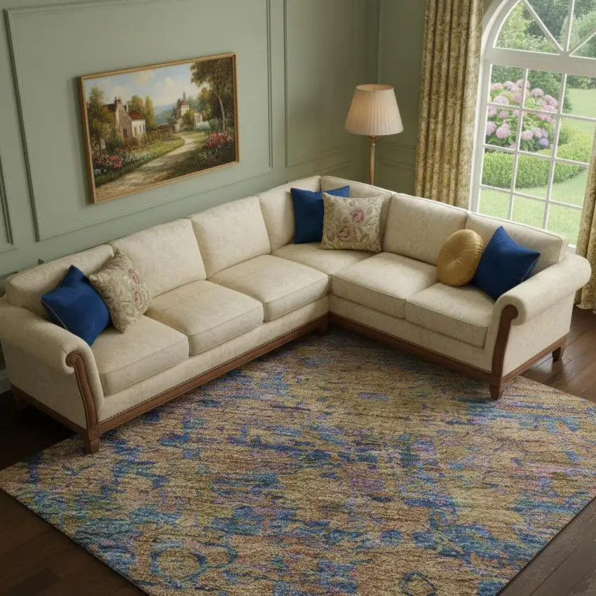 Navy Blue And Gold Oriental Washable Area Rug With UV Protection Photo 2