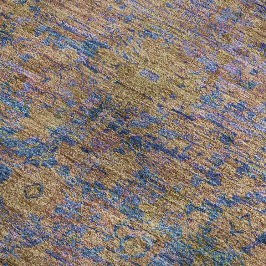 Navy Blue And Gold Oriental Washable Area Rug With UV Protection Photo 2