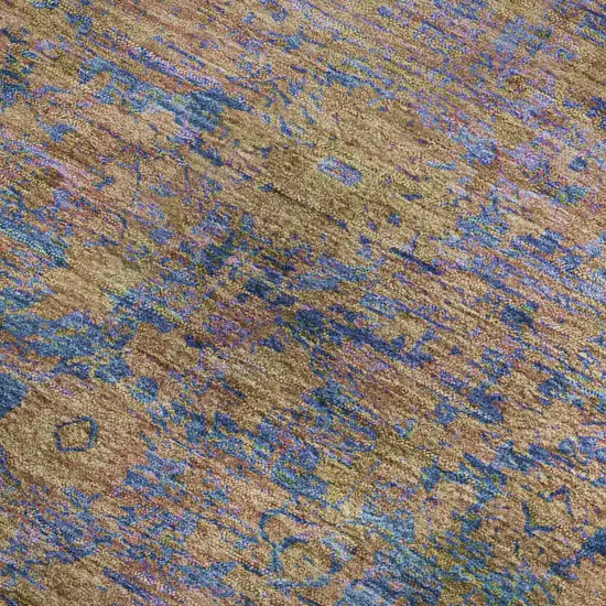 Navy Blue And Gold Oriental Washable Area Rug With UV Protection Photo 2